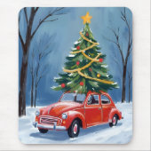 Antique Red Car Christmas Tree マウスパッド (正面)