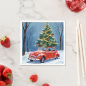Antique Red Car Christmas Tree Holiday スタンダードカクテルナプキン (インサイチュ)