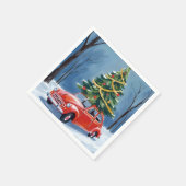 Antique Red Car Christmas Tree Holiday スタンダードカクテルナプキン (角)