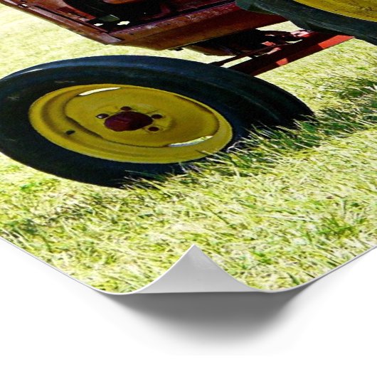 Antique Red Farm Tractor ポスター (角)