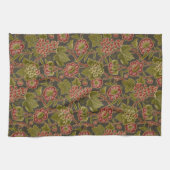Antique Red Floral and Grapes Botanical Pattern キッチンタオル (横)