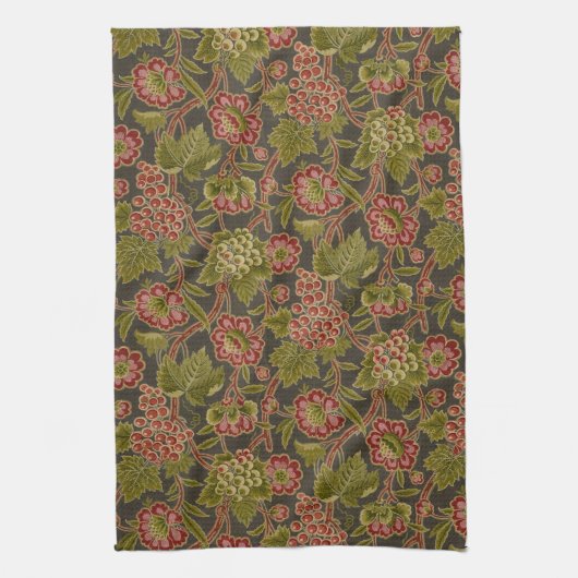 Antique Red Floral and Grapes Botanical Pattern キッチンタオル (縦)