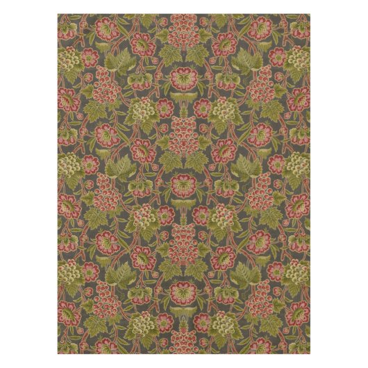 Antique Red Floral and Grapes Botanical Pattern テーブルクロス (正面)