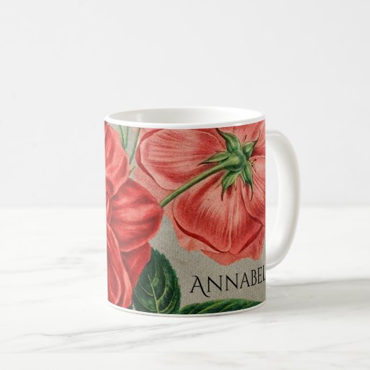 Antique Red Rose Art on Grey Personalised コーヒーマグカップ (正面右)