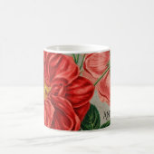 Antique Red Rose Art on Grey Personalised コーヒーマグカップ (中央)