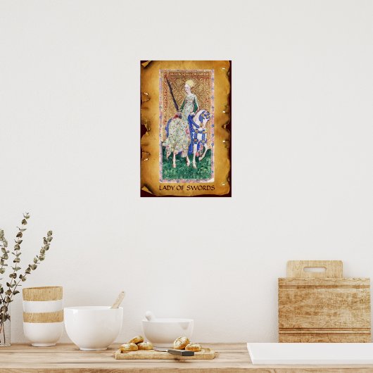 ANTIQUE RENAISSANCE TAROTS /LADY OF SWORDS ポスター (キッチン)