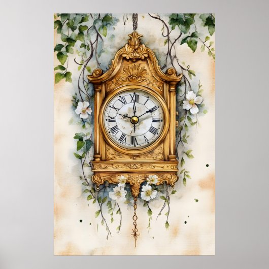 Antique Rococo-style clock, likely painted in wate ポスター (正面)