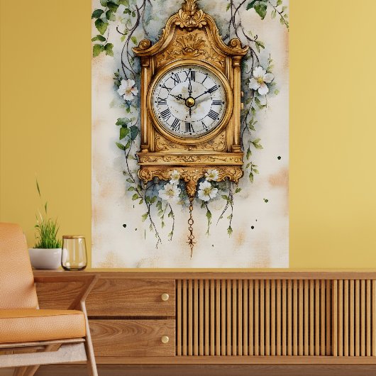 Antique Rococo-style clock, likely painted in wate ポスター (リビング2)