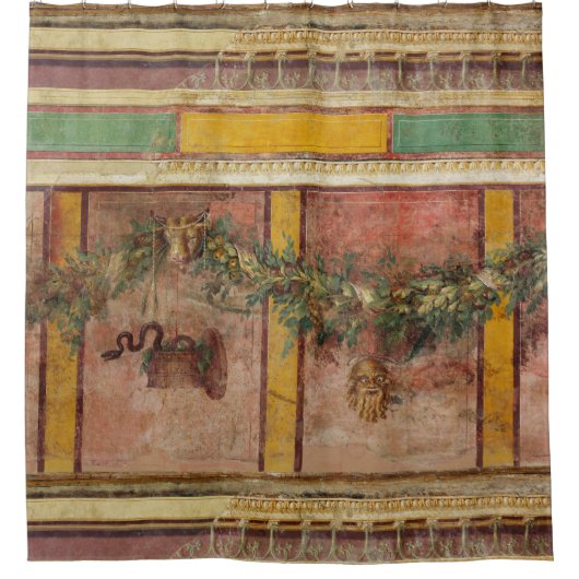 ANTIQUE ROMAN FRESCO,SATYR MASK,GARLAND,FRUITS  シャワーカーテン (正面)