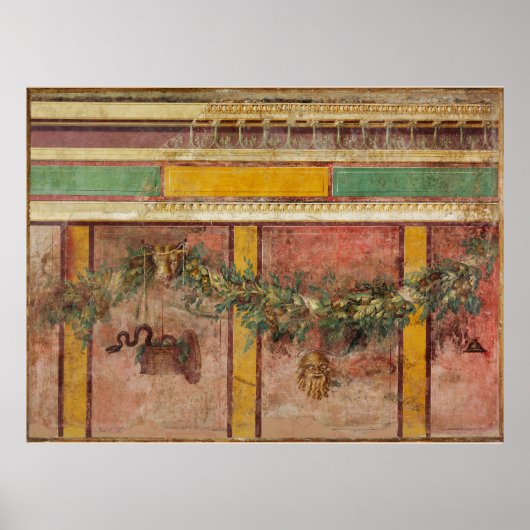 ANTIQUE ROMAN FRESCO,SATYR MASK,GARLAND,FRUITS  ポスター (正面)