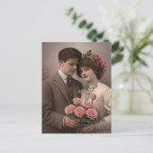 Antique Romantic Couple Postcard with Roses  ポストカード (スタンド正面)