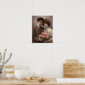 Antique Romantic Couple with Roses Poster ポスター (キッチン)