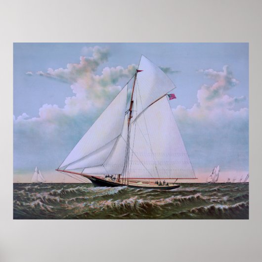 Antique Sailing Ship Sloop Yacht Sailboat Ocean ポスター (正面)
