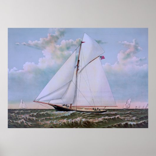 Antique Sailing Ship Sloop Yacht Sailboat Ocean ポスター (正面)