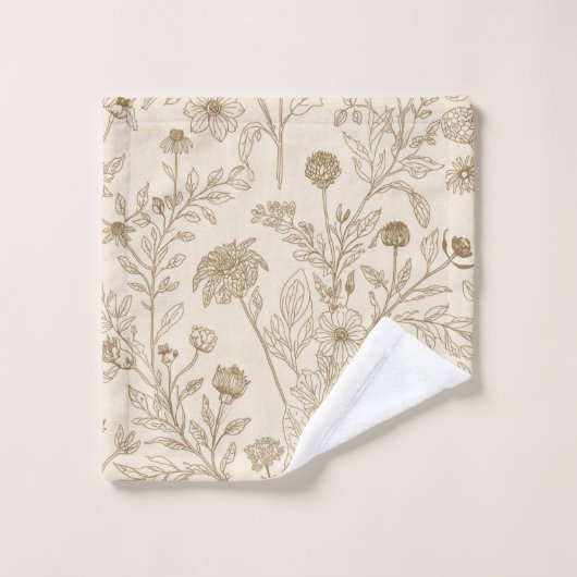 Antique Sepia Botanical Line Art Floral Pattern ウォッシュタオル (ウォッシュタオル)