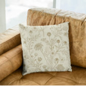 Antique Sepia Botanical Line Art Floral Pattern クッション
