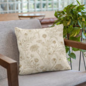 Antique Sepia Botanical Line Art Floral Pattern クッション