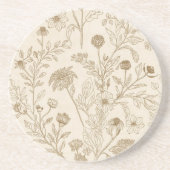 Antique Sepia Botanical Line Art Floral Pattern コースター (正面)