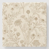 Antique Sepia Botanical Line Art Floral Pattern ストーンコースター (正面)
