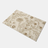 Antique Sepia Botanical Line Art Floral Pattern ドアマット (アングル)