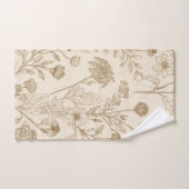 Antique Sepia Botanical Line Art Floral Pattern バスタオルセット (ハンドタオル)