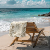 Antique Sepia Botanical Line Art Floral Pattern ビーチタオル