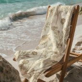 Antique Sepia Botanical Line Art Floral Pattern ビーチタオル