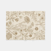 Antique Sepia Botanical Line Art Floral Pattern フリースブランケット (正面(横))
