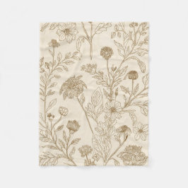 Antique Sepia Botanical Line Art Floral Pattern フリースブランケット