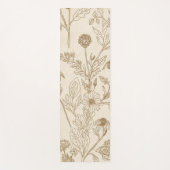 Antique Sepia Botanical Line Art Floral Pattern ヨガマット (正面)