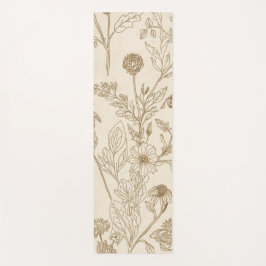 Antique Sepia Botanical Line Art Floral Pattern ヨガマット