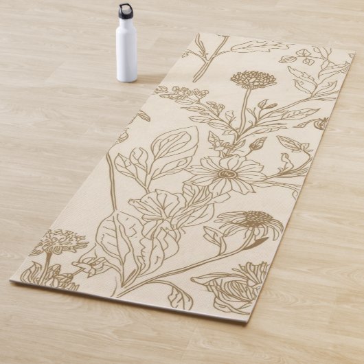 Antique Sepia Botanical Line Art Floral Pattern ヨガマット (インサイチュ)