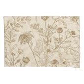 Antique Sepia Botanical Line Art Floral Pattern 枕カバー (正面)