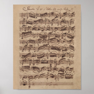 Antique Sheet Music Bach Manuscript ポスター