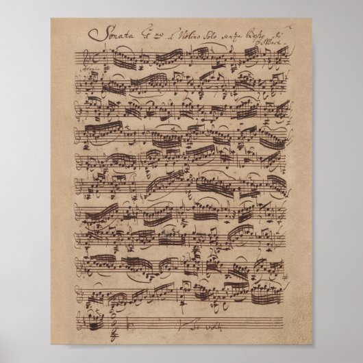 Antique Sheet Music Bach Manuscript ポスター (正面)