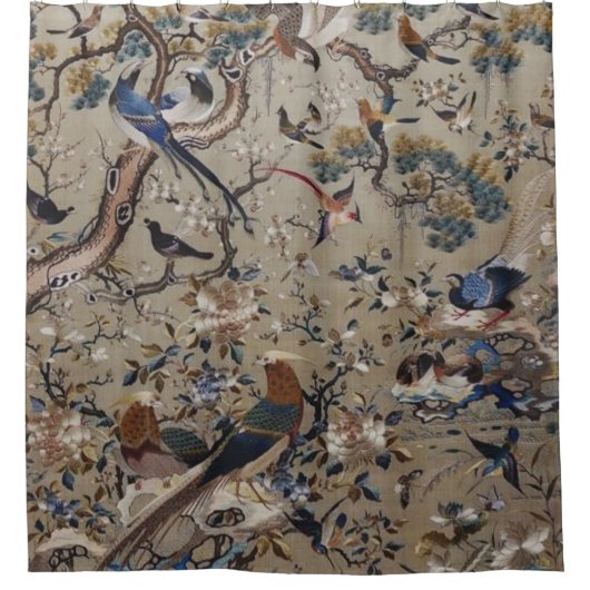 Antique,silk painting, asian,beautiful,nature,chic シャワーカーテン (正面)
