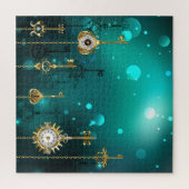 Antique Skeleton Keys on Green Background ジグソーパズル (縦)