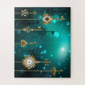 Antique Skeleton Keys on Green Background ジグソーパズル (縦)