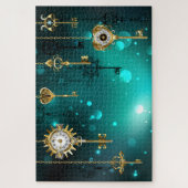 Antique Skeleton Keys on Green Background ジグソーパズル (縦)