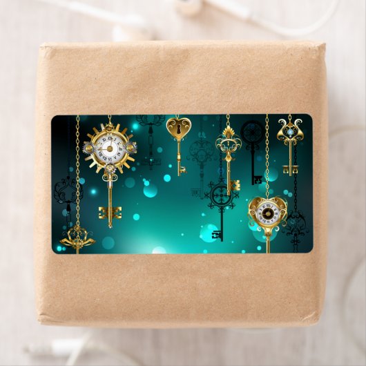 Antique Skeleton Keys on Green Background ラベル (インサイチュ)