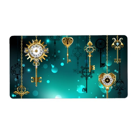 Antique Skeleton Keys on Green Background ラベル (正面)