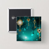 Antique Skeleton Keys on Green Background 缶バッジ (正面&裏面)