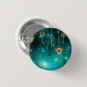 Antique Skeleton Keys on Green Background 缶バッジ (正面&裏面)