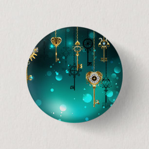 Antique Skeleton Keys on Green Background 缶バッジ