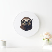 Antique Sloth Illustration Vintage Tee (2) ラージ壁時計 (ホーム)
