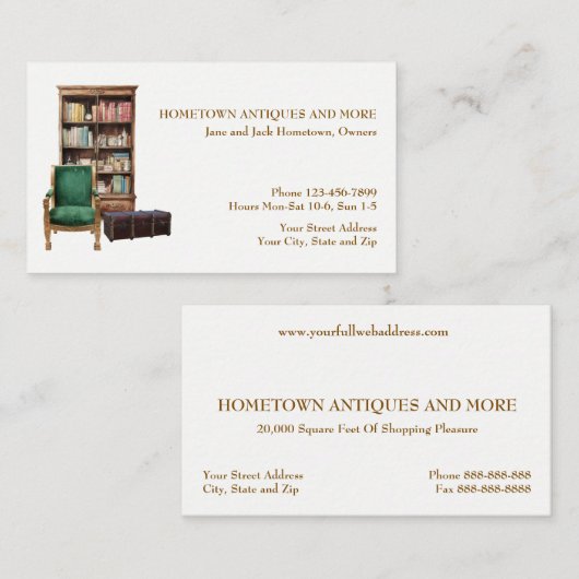 Antique Store Dealer Upholsterer Business Card 名刺 (正面/裏面)