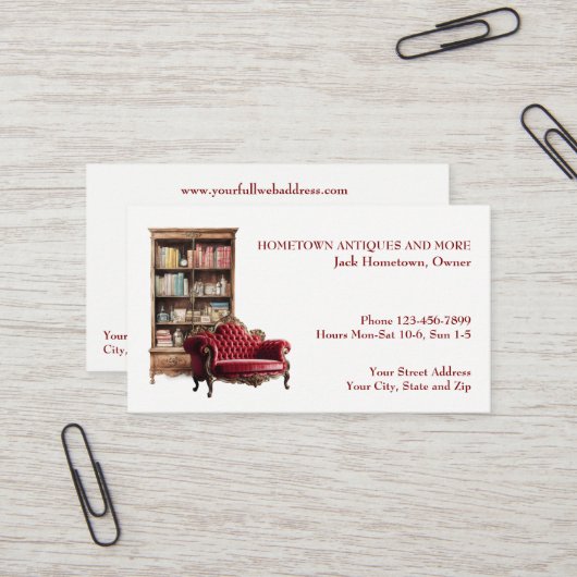 Antique Store Dealer Upholsterer Business Card 名刺 (正面/裏面インサイチュ)