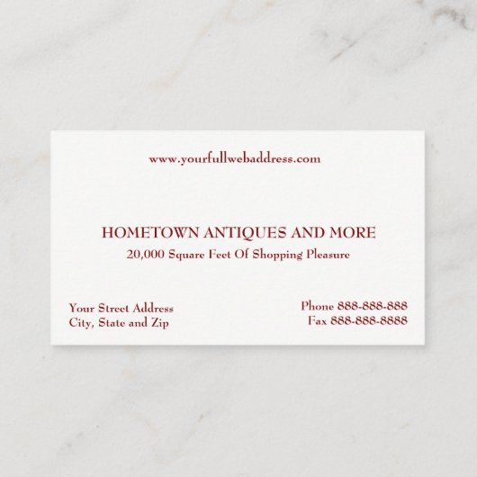Antique Store Dealer Upholsterer Business Card 名刺 (裏面)
