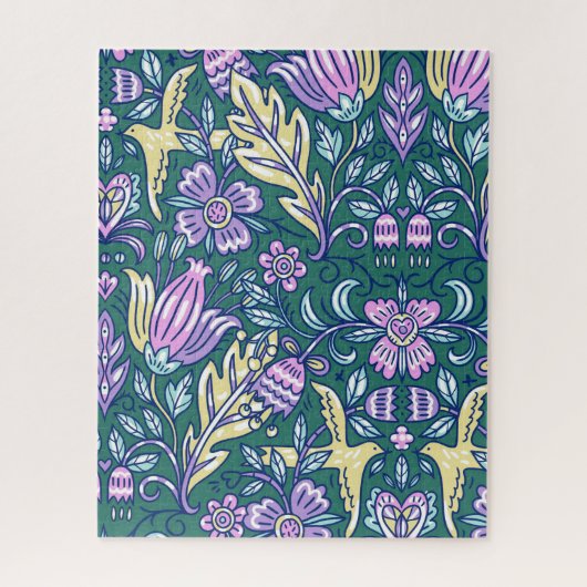 Antique Style Flowers and Birds Pattern ジグソーパズル (縦)