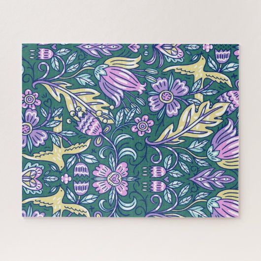 Antique Style Flowers and Birds Pattern ジグソーパズル (横)